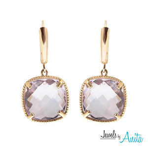 10K Gold Leverback Earrings with Genuine Amethyst